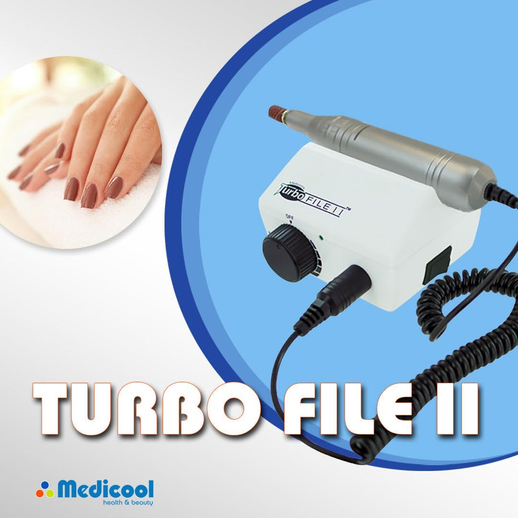 Medicool TurboFile II Electric Nail File – White, 30,000 RPM, Quiet, Locking Chuck