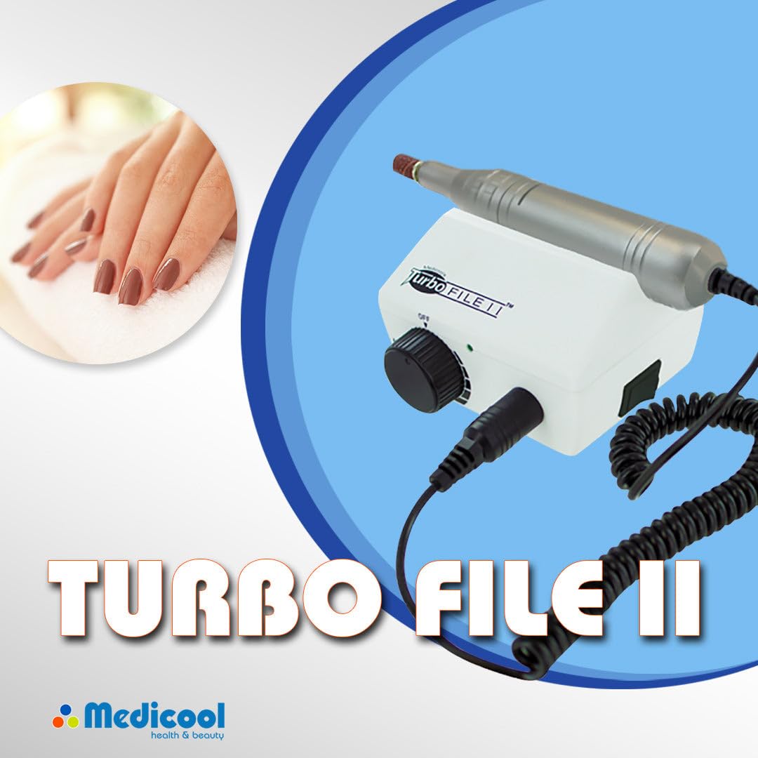 Medicool TurboFile II Electric Nail File – White, 30,000 RPM, Quiet, Locking Chuck