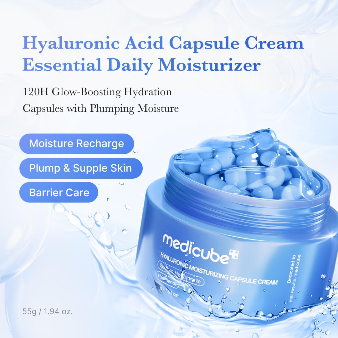 Medicube Capsule Cream with Hyaluronic Acid | 120H Hydration, Barrier Care & Calming Daily Moisturizer | Panthenol & Ceramides | Korean Skincare, 1.94 oz