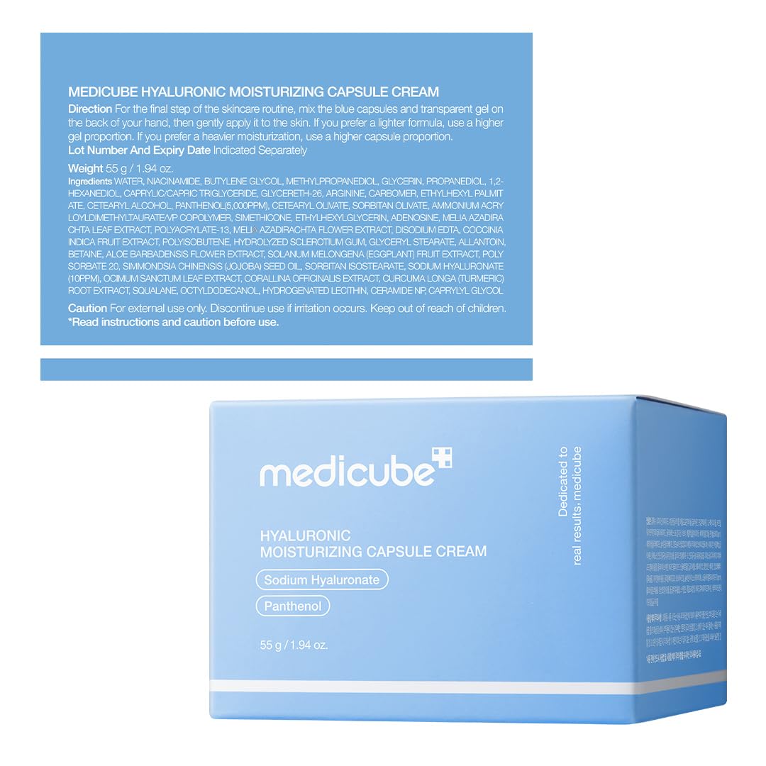 Medicube Capsule Cream with Hyaluronic Acid | 120H Hydration, Barrier Care & Calming Daily Moisturizer | Panthenol & Ceramides | Korean Skincare, 1.94 oz