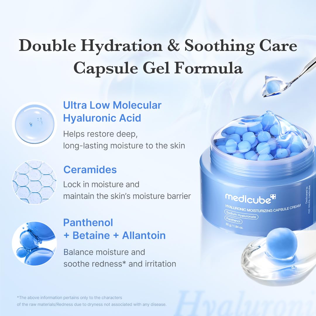 Medicube Capsule Cream with Hyaluronic Acid | 120H Hydration, Barrier Care & Calming Daily Moisturizer | Panthenol & Ceramides | Korean Skincare, 1.94 oz