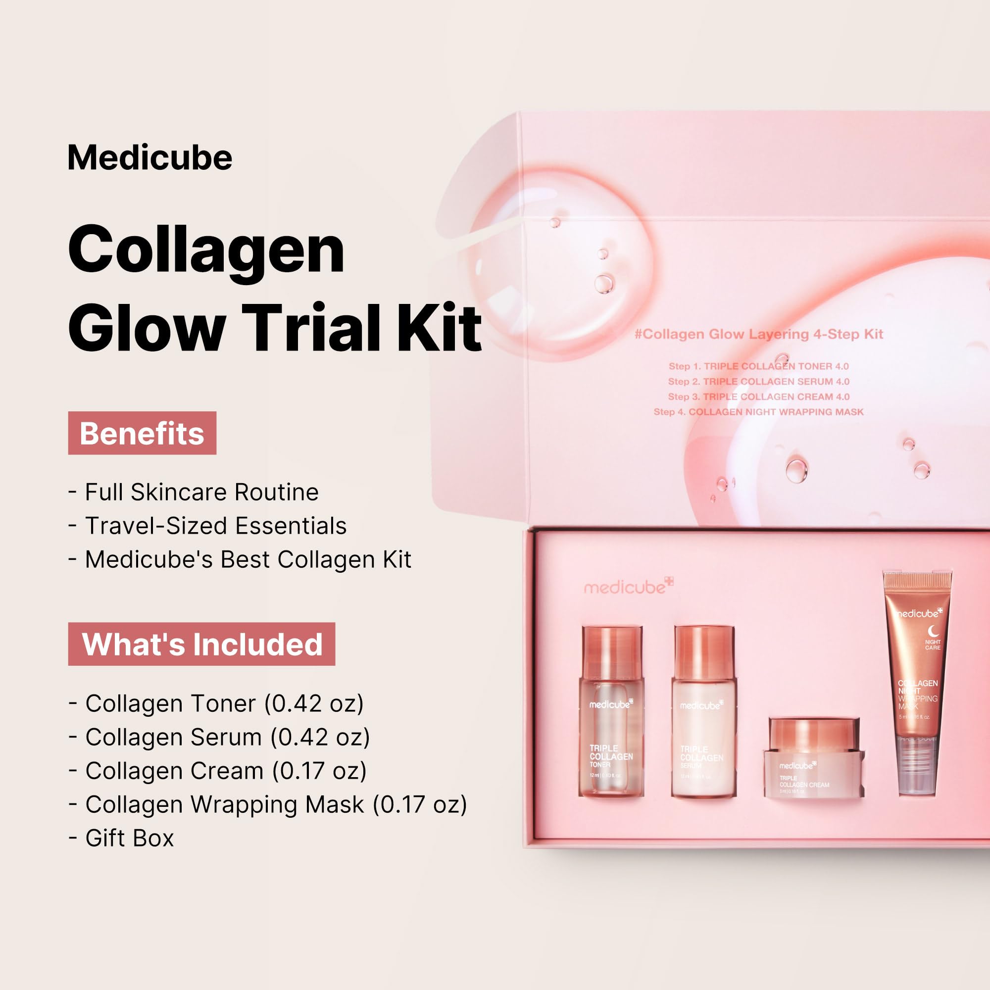 Medicube Glass Skin Collagen Trial Kit — 4-Step Skincare Set, Travel Size