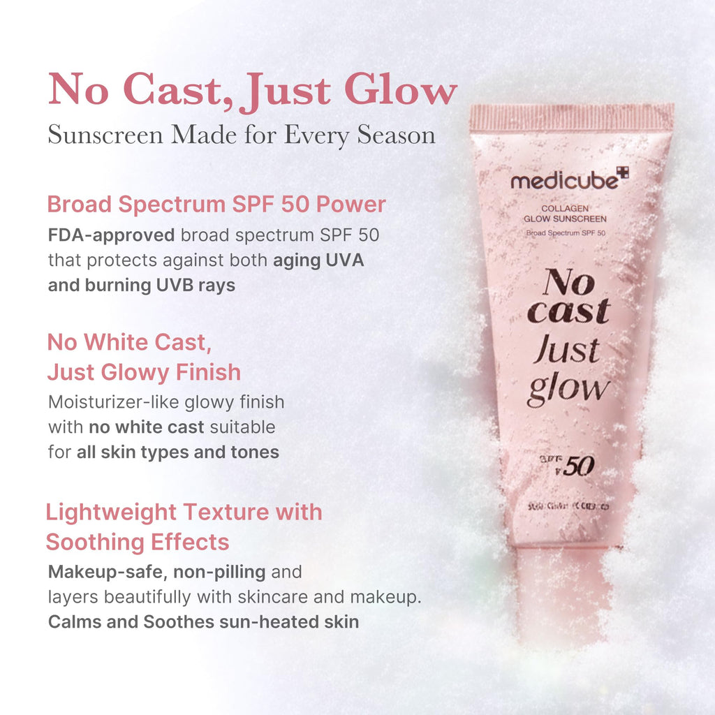 Medicube No Cast Just Glow Collagen Sunscreen SPF 50 | Lightweight, Hydrating, No White Cast