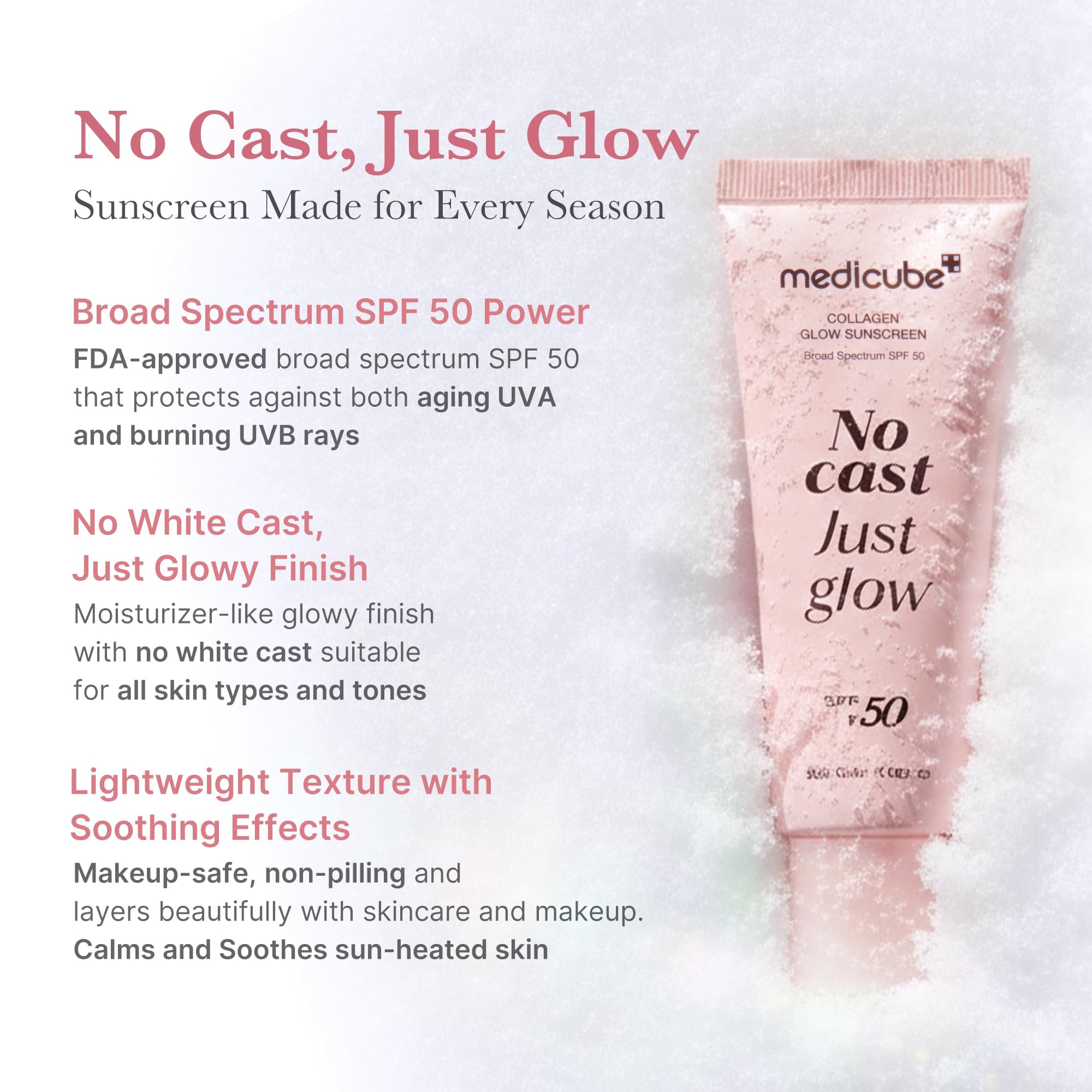 Medicube No Cast Just Glow Collagen Sunscreen SPF 50 | Lightweight, Hydrating, No White Cast