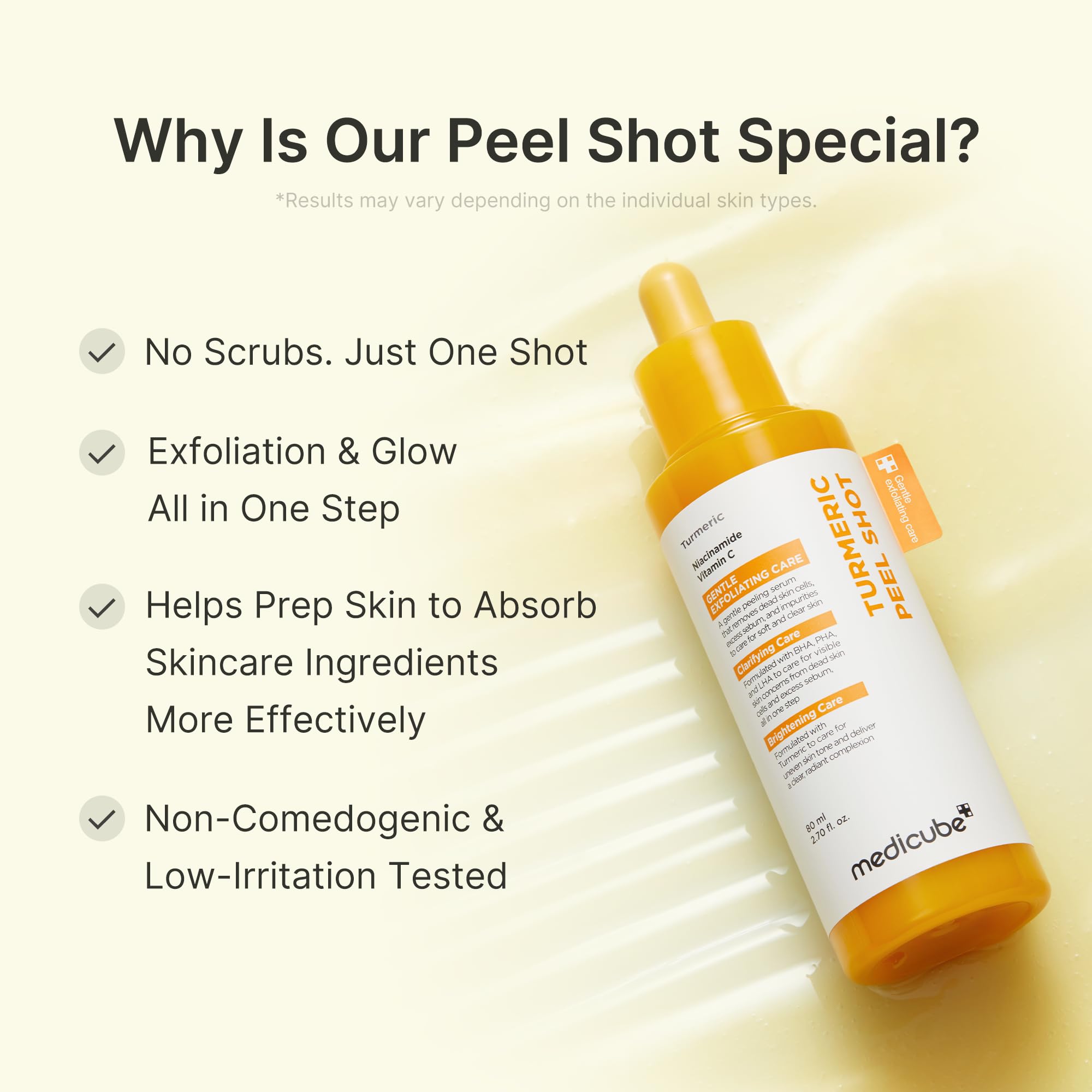 Medicube Peel Shot with Turmeric – Gentle Exfoliating Serum (BHA, LHA, PHA) 2.7 fl oz