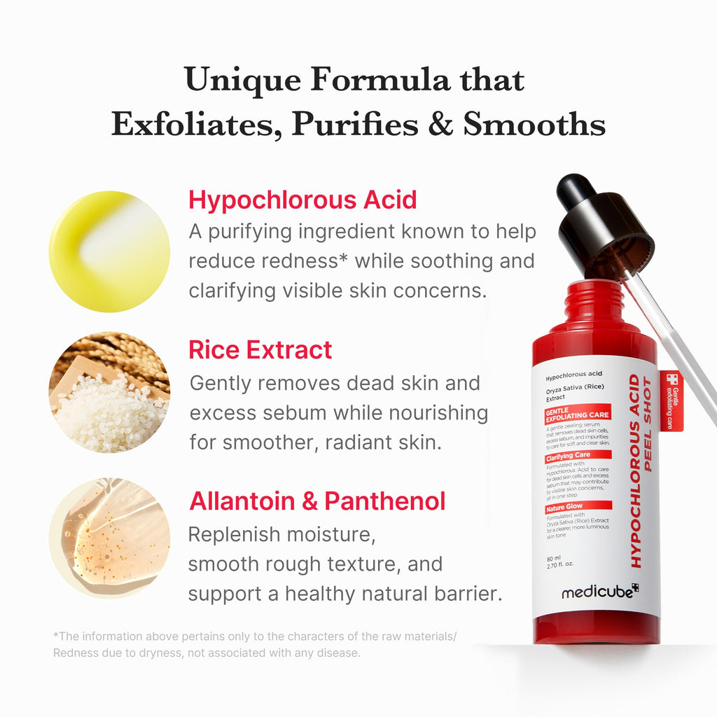 medicube Peel Shot with Hypochlorous Acid — Gentle Exfoliating Serum for Pores, Dead Skin & Hydration | 2.7 fl oz