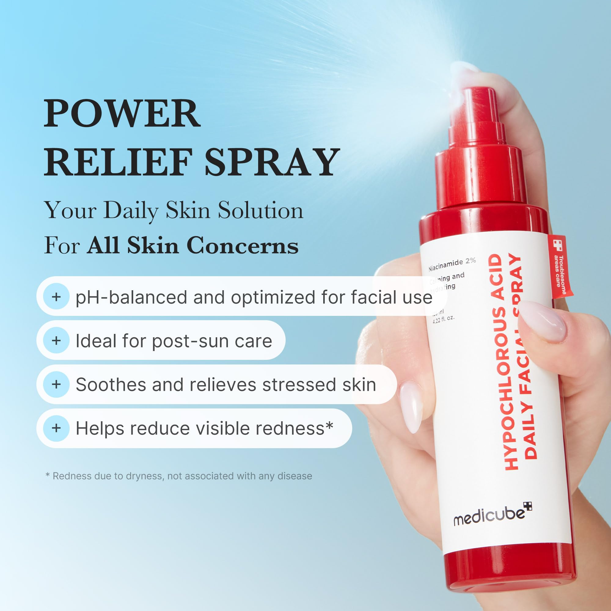 Medicube Power Soothing Spray – Hypochlorous Acid Facial Mist for All Skin Types | Post-Sun Care 4.22 fl oz