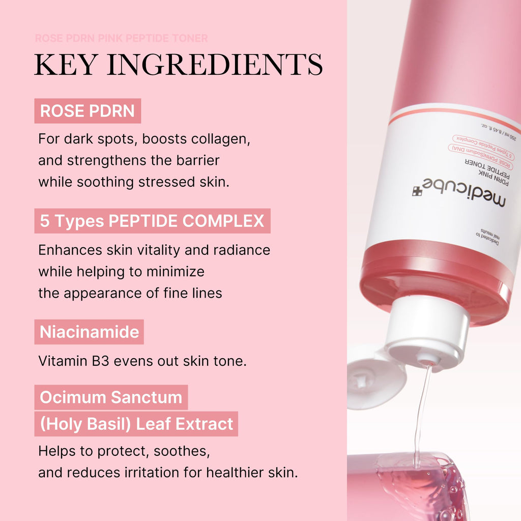 medicube PDRN Toner Rose – Lightweight Rose PDRN Peptide Toner for Radiant, Even Skin Tone | Korean Skincare