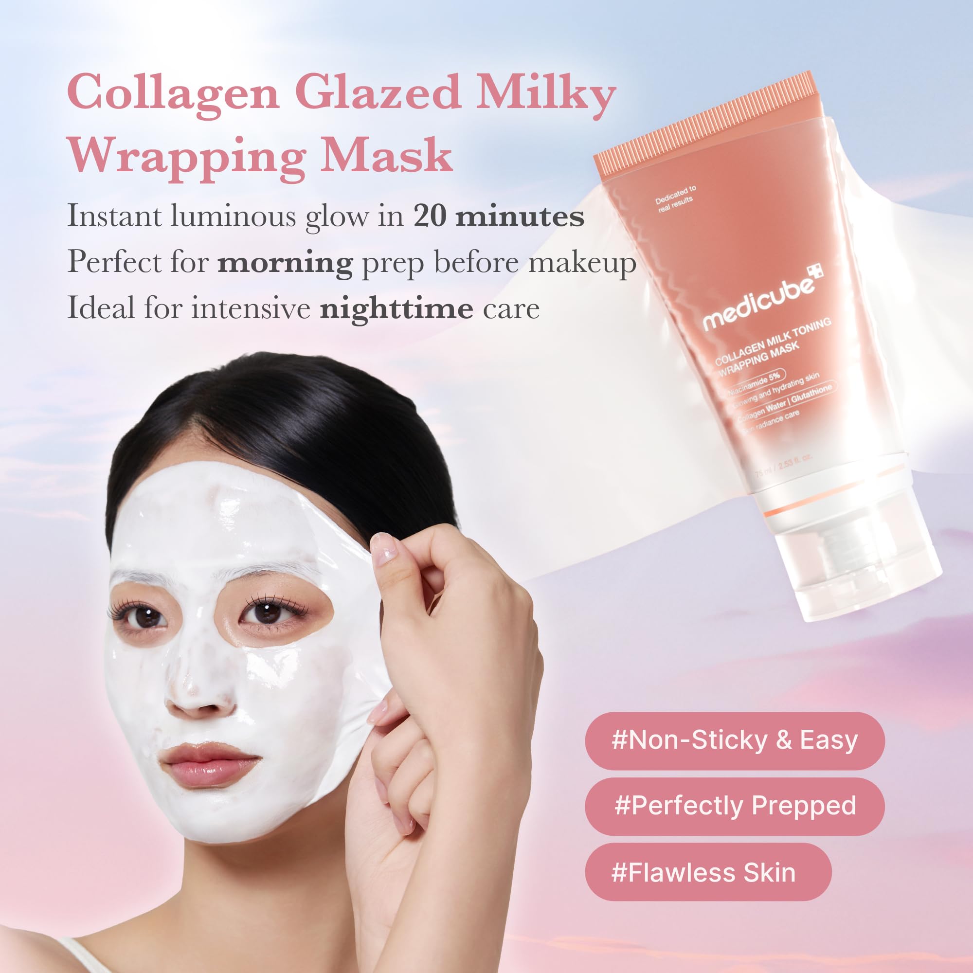 Medicube Wrapping Mask Collagen Peel Off – Milky Glow, Glutathione & Niacinamide, 2.53 oz