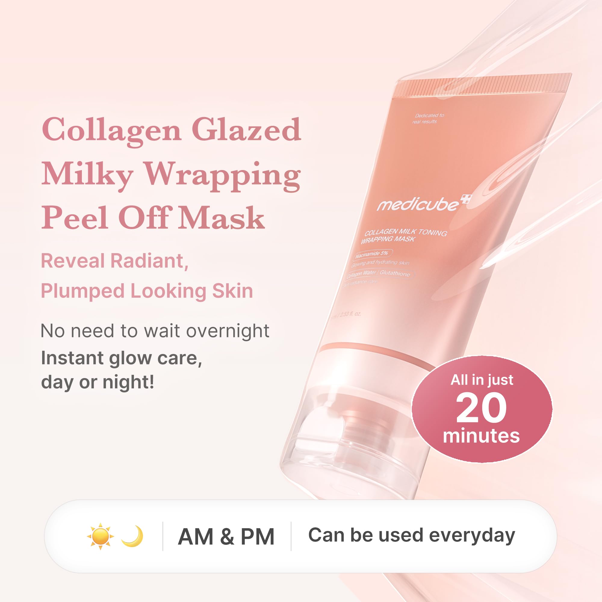 Medicube Wrapping Mask Collagen Peel Off – Milky Glow, Glutathione & Niacinamide, 2.53 oz