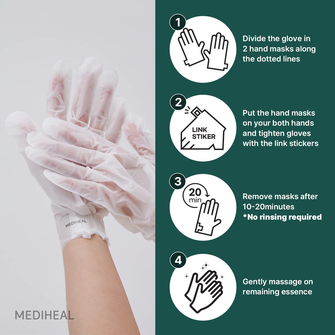 Mediheal Derma Layer Hand Mask (5 Packs) – Hyaluronic Acid Hydration, 3-Layer Structure