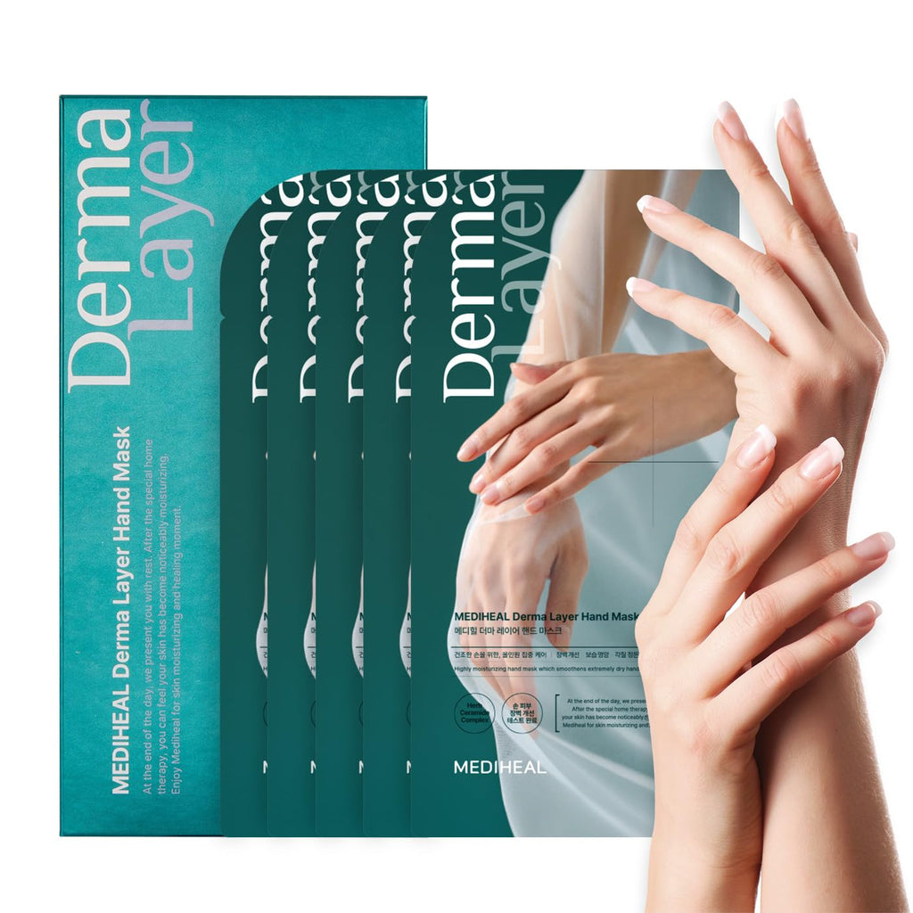 Mediheal Derma Layer Hand Mask (5 Packs) – Hyaluronic Acid Hydration, 3-Layer Structure