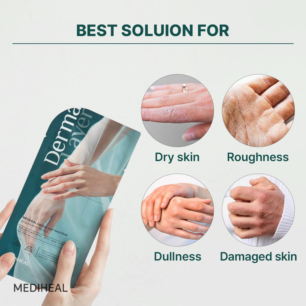 Mediheal Derma Layer Hand Mask (5 Packs) – Hyaluronic Acid Hydration, 3-Layer Structure