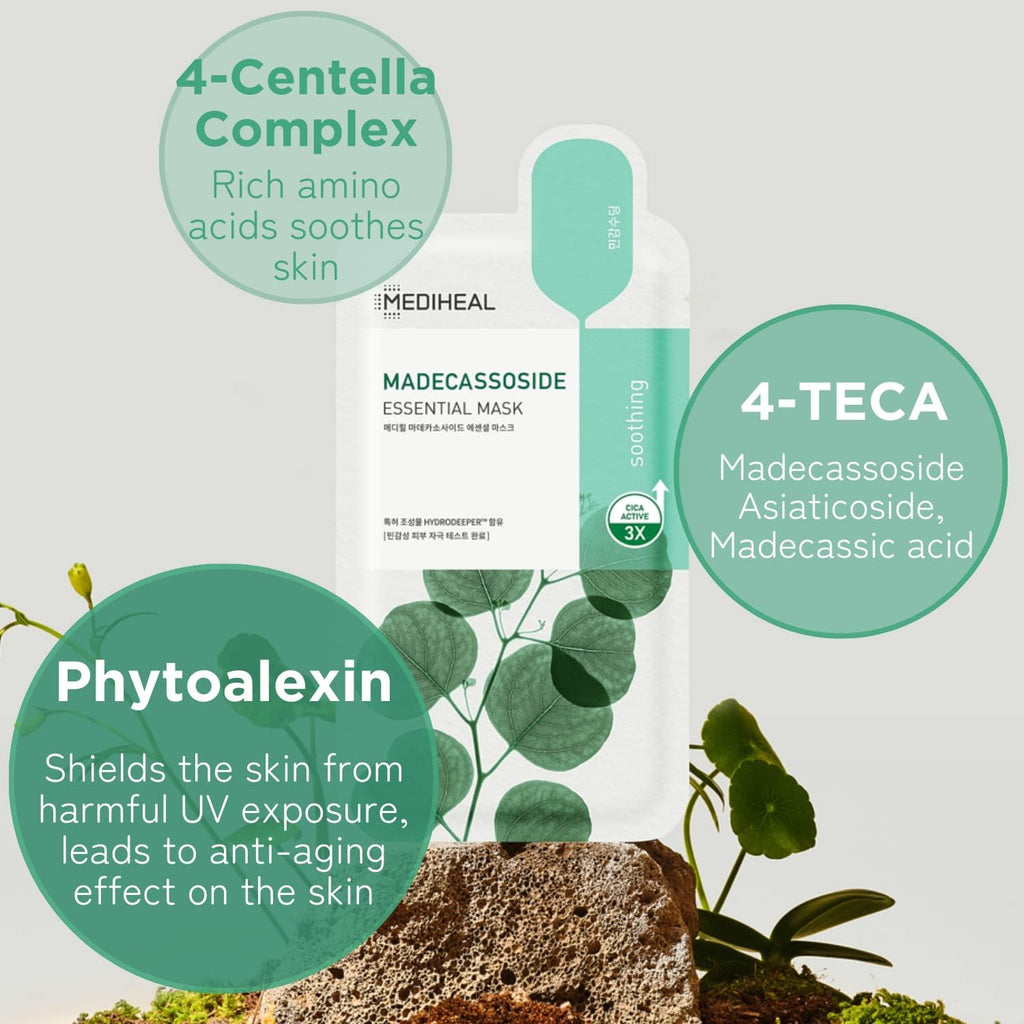 Mediheal Madecassoside Essential Sheet Mask – 20 Sheets for Sensitive, Blemish-Prone Skin