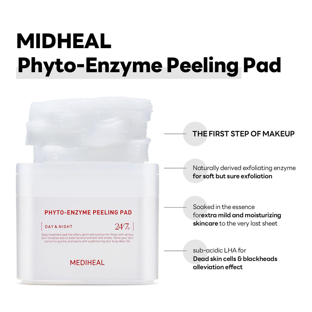 Mediheal Phyto Enzyme Peeling Pad – Vegan LHA & Papaya Exfoliating Pads, 90 Sheets