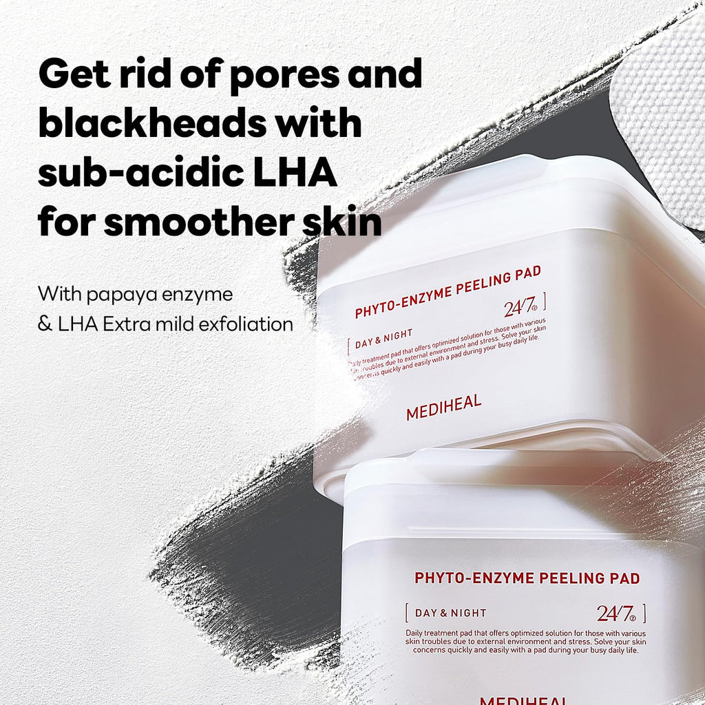 Mediheal Phyto Enzyme Peeling Pad – Vegan LHA & Papaya Exfoliating Pads, 90 Sheets