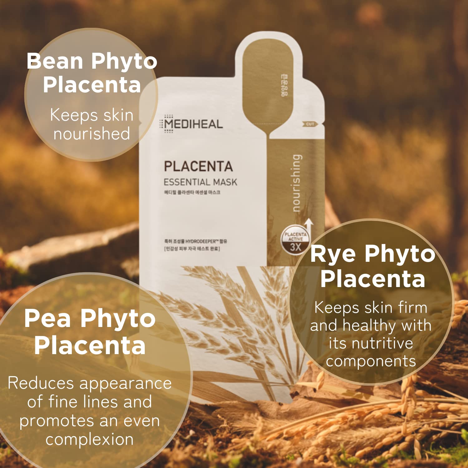 Mediheal Placenta Essential Sheet Mask – 10 Sheets for Ultra-Nourishing Glow | Korean Anti-Aging Mask