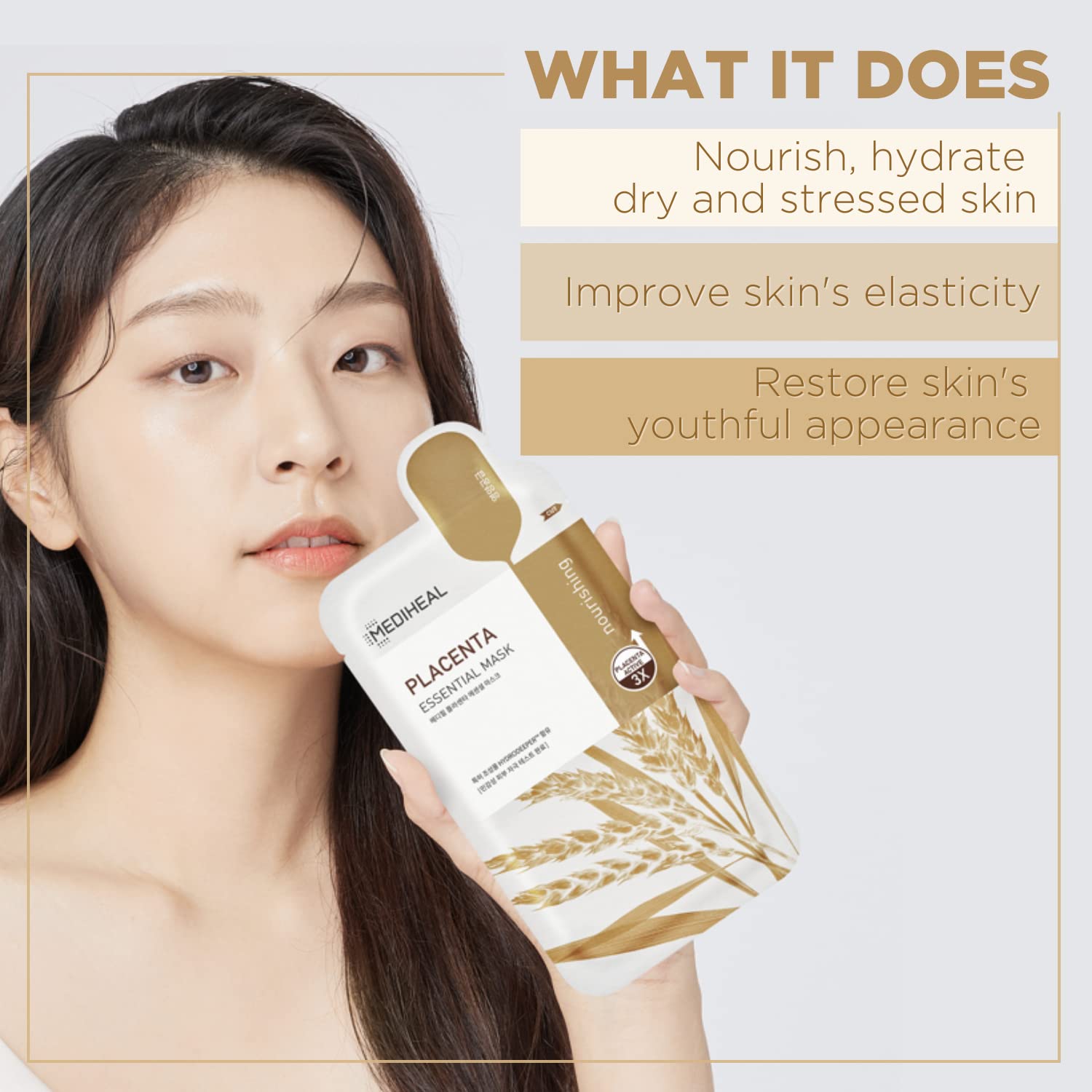 Mediheal Placenta Essential Sheet Mask – 10 Sheets for Ultra-Nourishing Glow | Korean Anti-Aging Mask