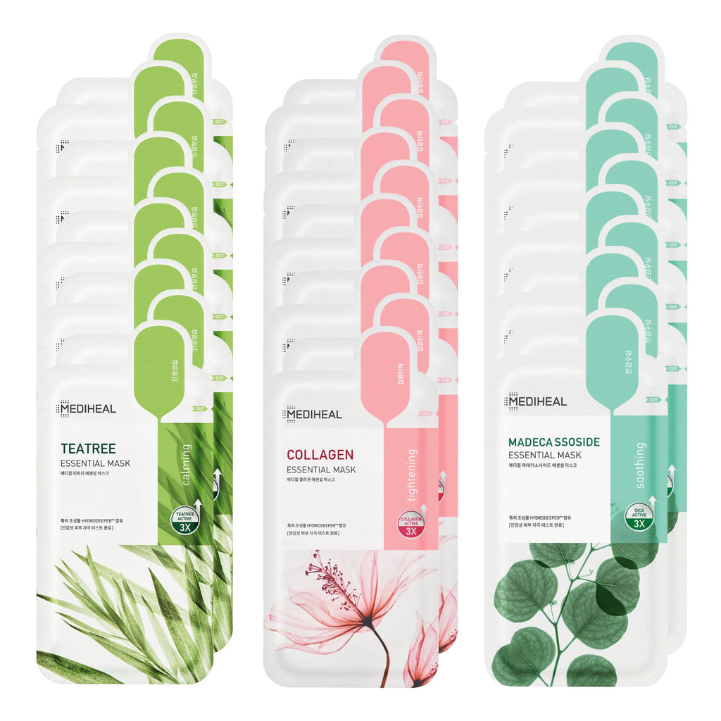 Mediheal Sheet Mask Essential HERO 30 Pack – Collagen, Tea Tree, Madecassoside