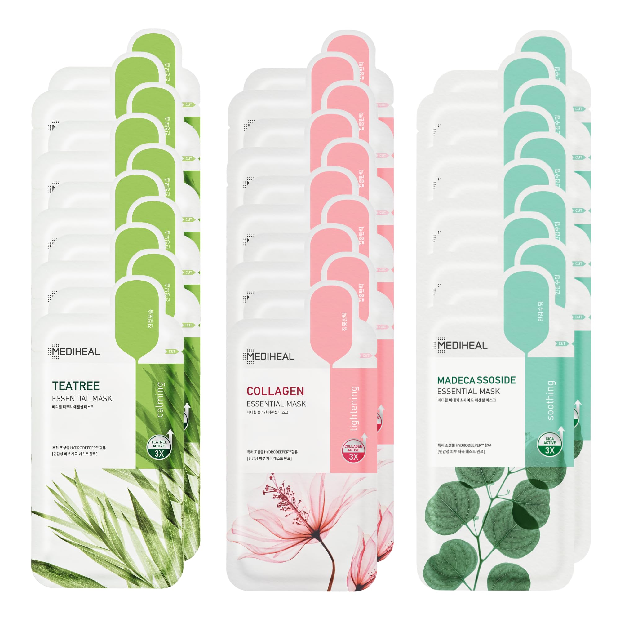 Mediheal Sheet Mask Essential HERO 30 Pack – Collagen, Tea Tree, Madecassoside