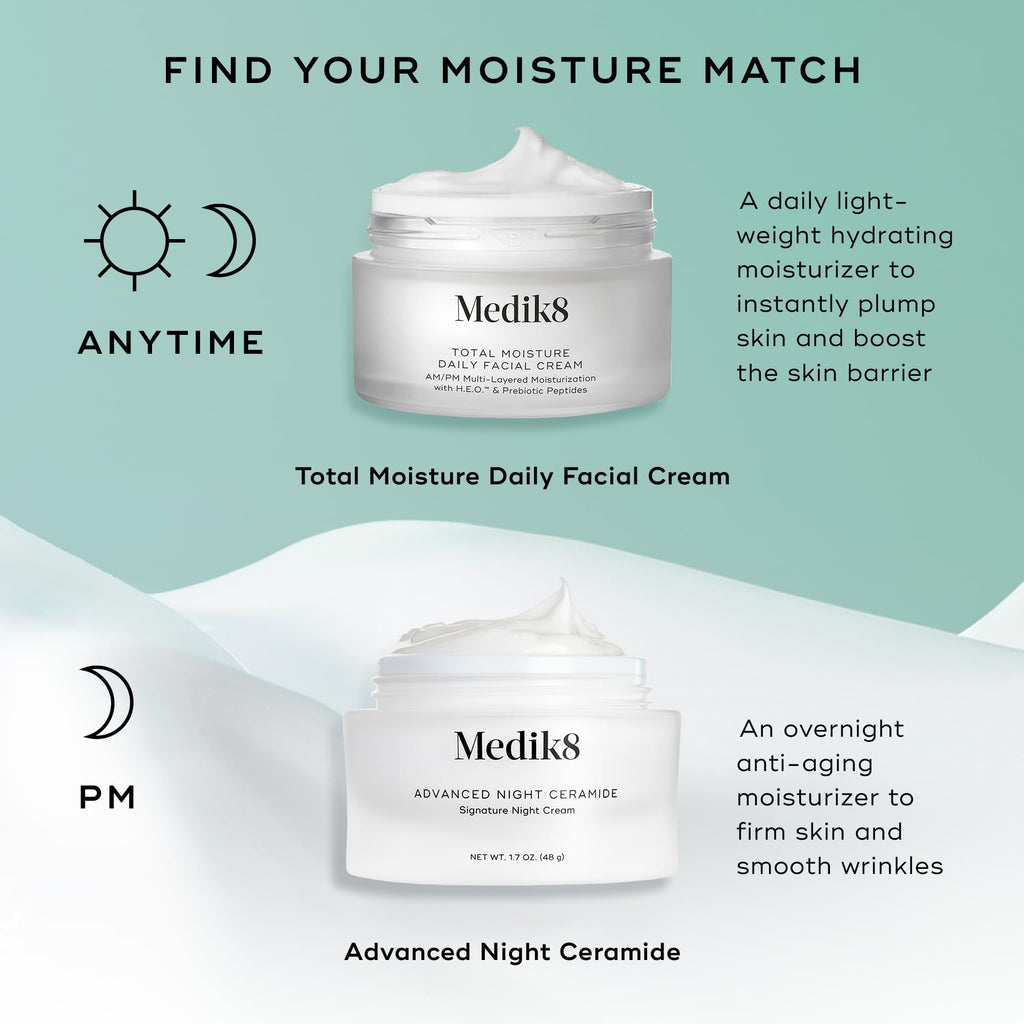 Medik8 Total Moisture Daily Facial Cream – Hydrating Peptide Moisturizer with Hyaluronic Acid (1.6 oz)