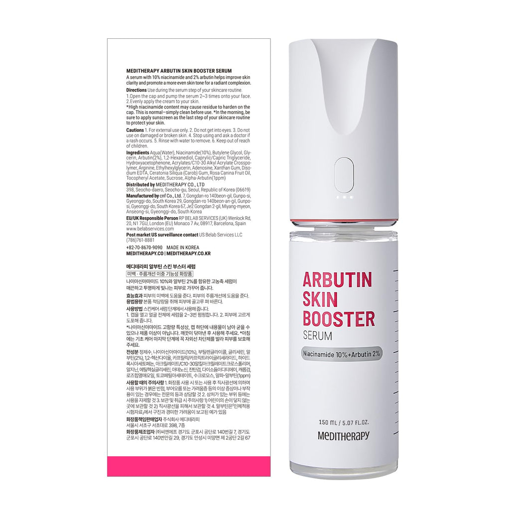 MEDITHERAPY Arbutin Skin Booster Serum + Device 5.07 fl oz | 10% Niacinamide + 2% Arbutin for Radiant Skin