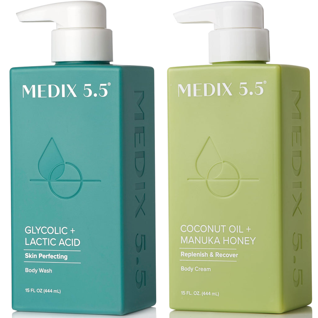 MEDIX 5.5 Exfoliating Glycolic Body & Face Wash + Coconut Body Lotion Set | KP & Acne Friendly