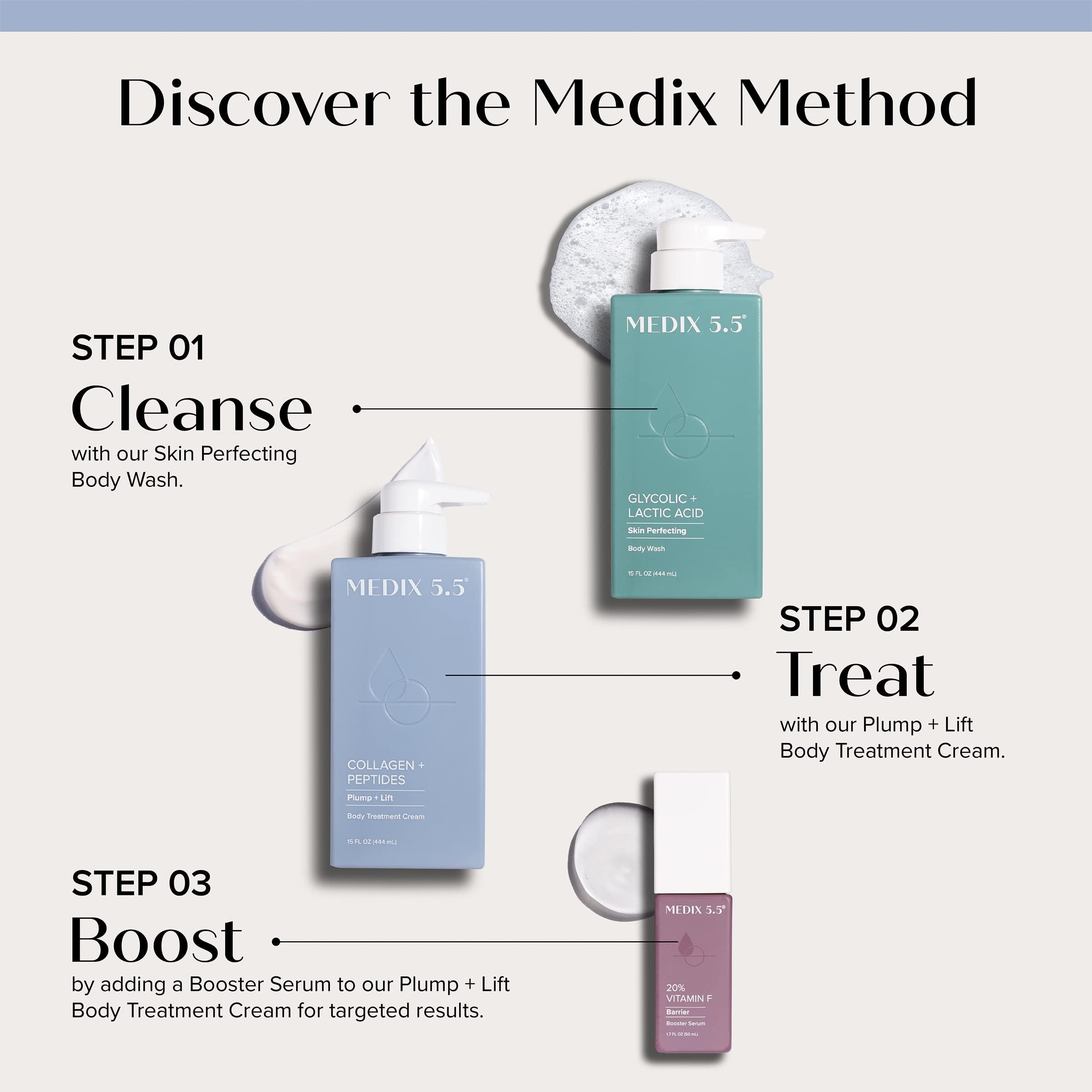 Medix 5.5 Exfoliating AHA Glycolic Acid Wash + Collagen Body Cream – 2pc Set