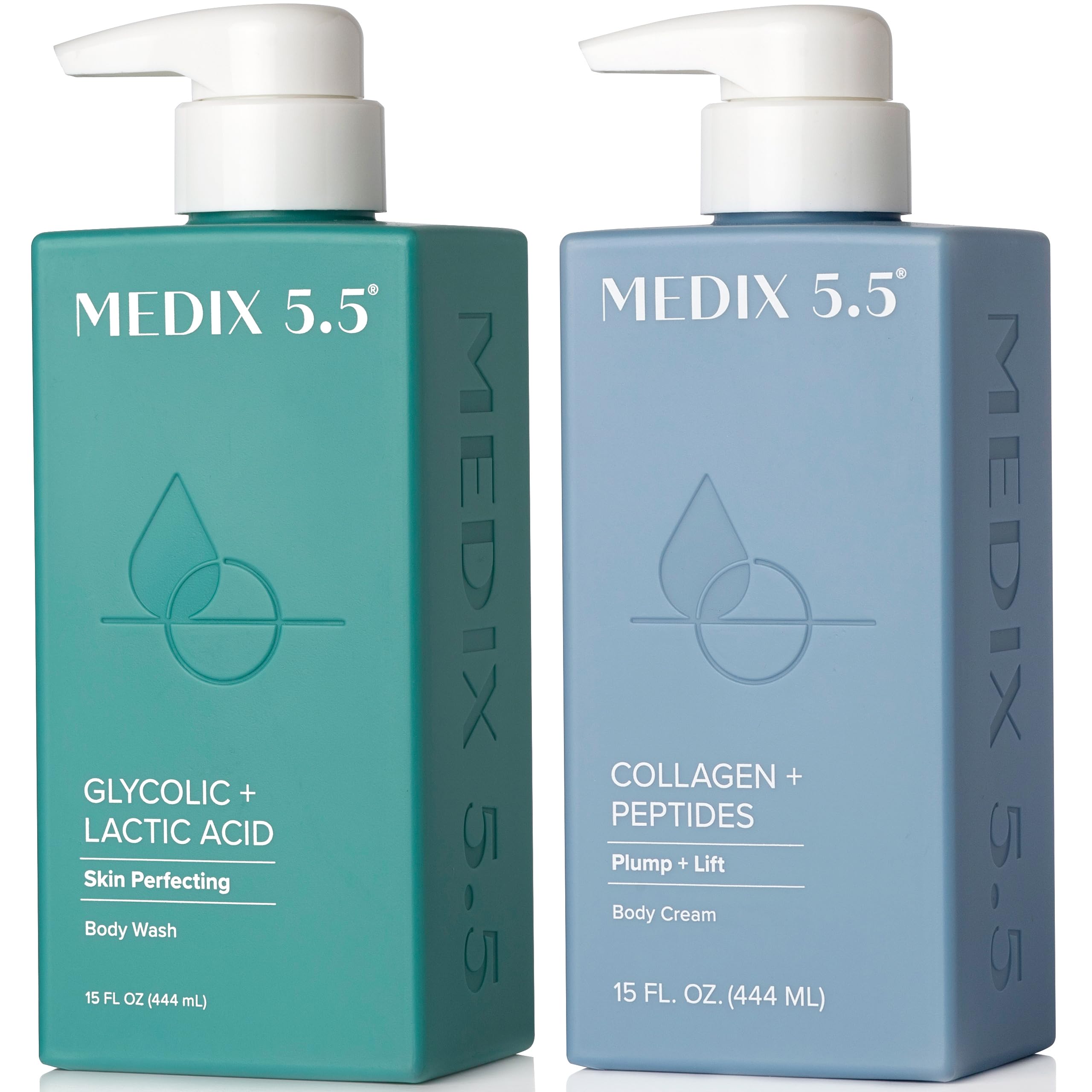 Medix 5.5 Exfoliating AHA Glycolic Acid Wash + Collagen Body Cream – 2pc Set