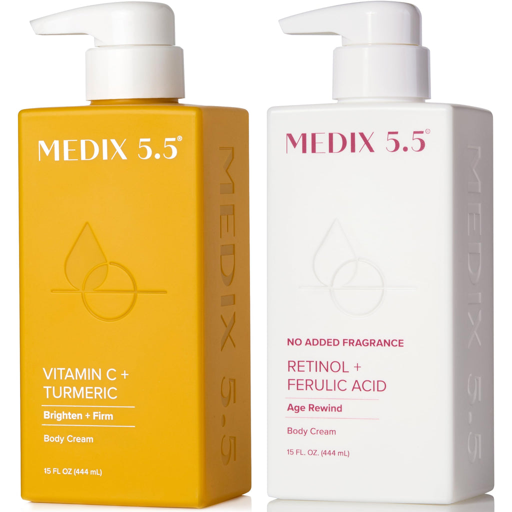 Medix 5.5 Fragrance Free Retinol Body Lotion + Vitamin C Cream 2pc Set | Crepey Skin Care & Brightening Duo