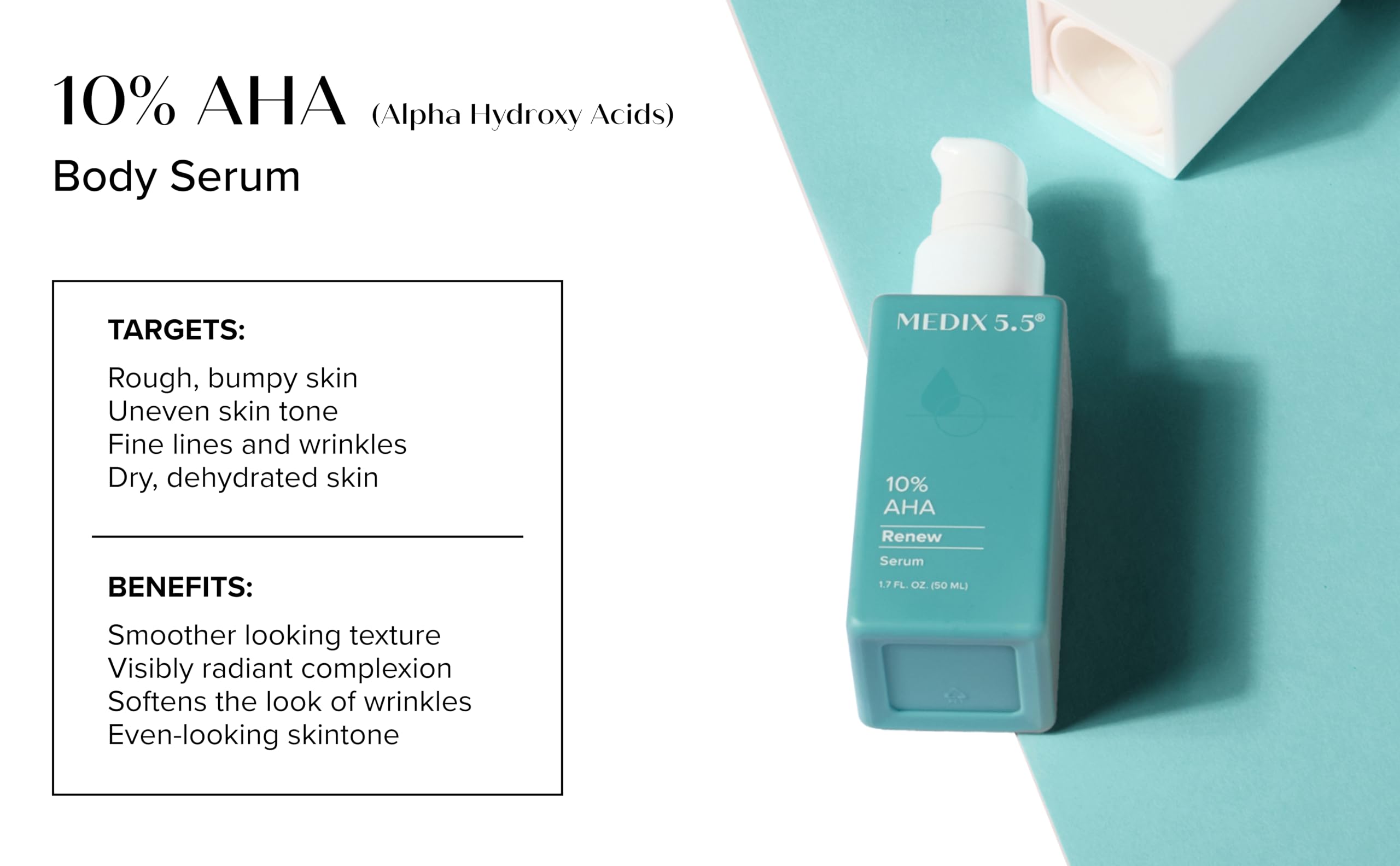 Medix 5.5 10% Glycolic Acid + Lactic Acid Leave-On Exfoliating Gel – Body & Face Serum, 1.7 Fl Oz