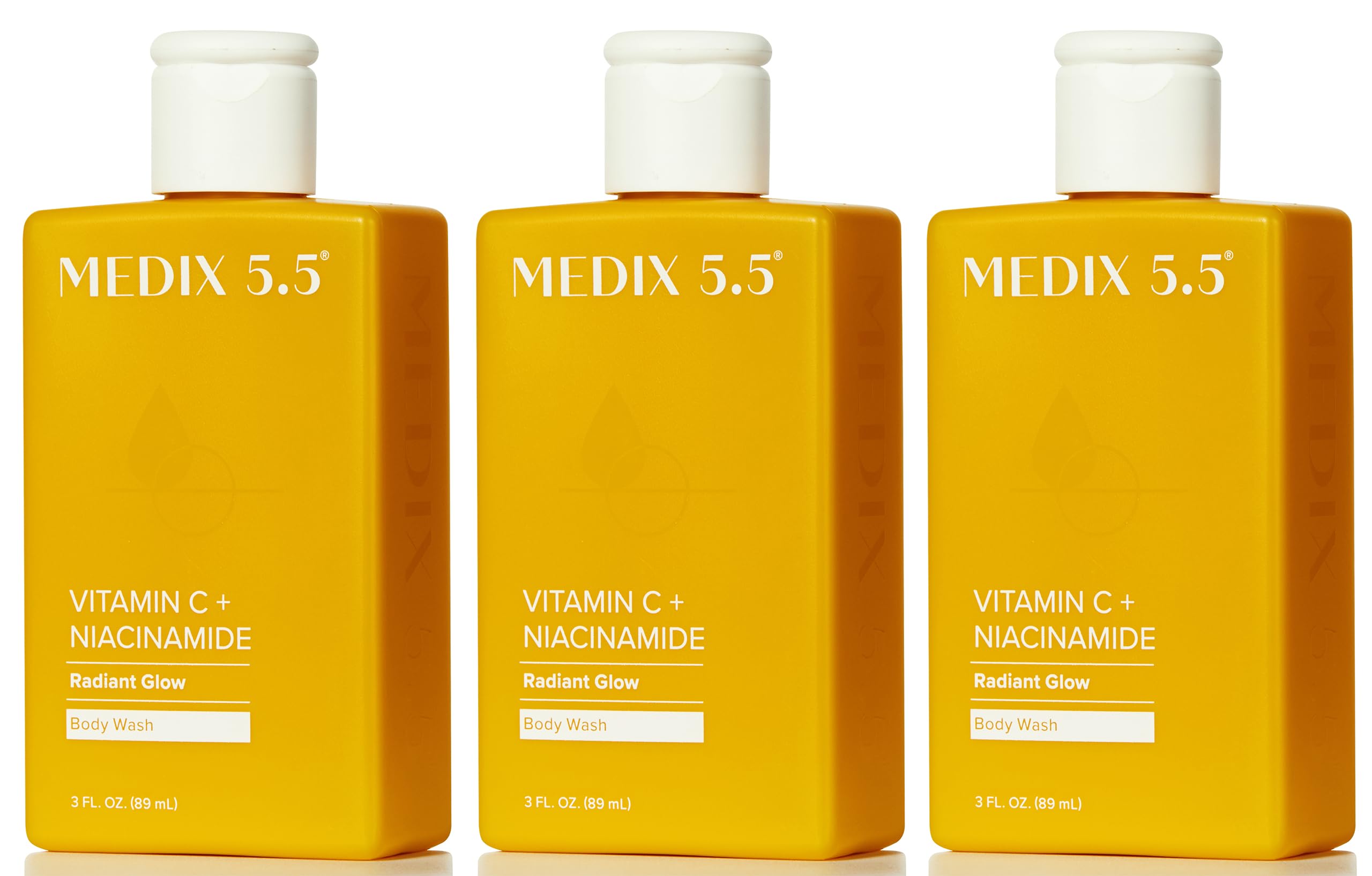 Medix 5.5 Radiant Glow Vitamin C Body Wash with Niacinamide – Citrus Scented, 15 oz (3pc Travel Size)