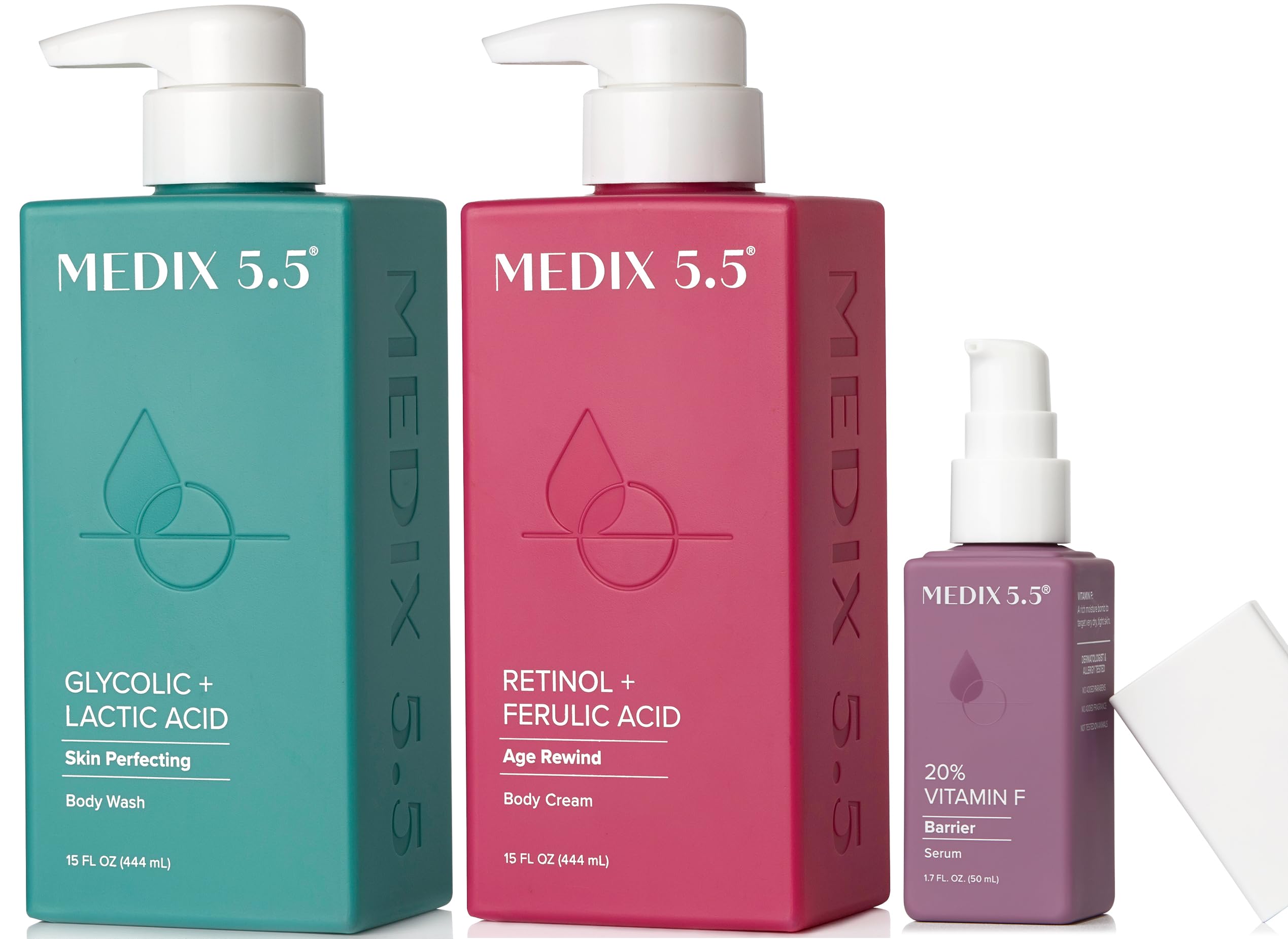 Medix 5.5 Anti-Aging Skincare 3pc Set – Retinol Body Cream, Glycolic Wash, Vitamin F Booster