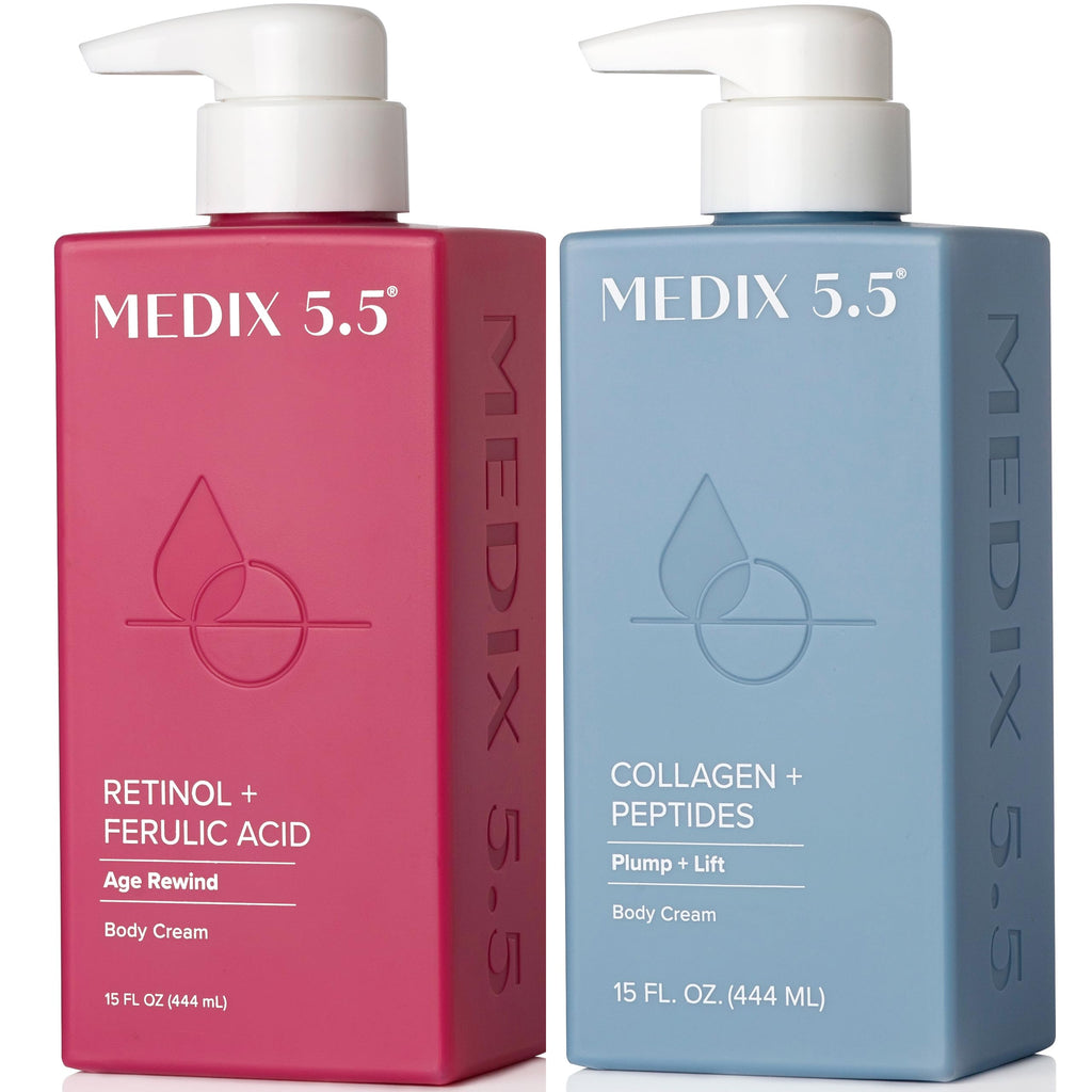 Medix 5.5 Retinol Cream + Collagen Cream Skincare Set – 2pc Body & Face Moisturizers for Firmer Skin, Sun Damage & Crepey Skin