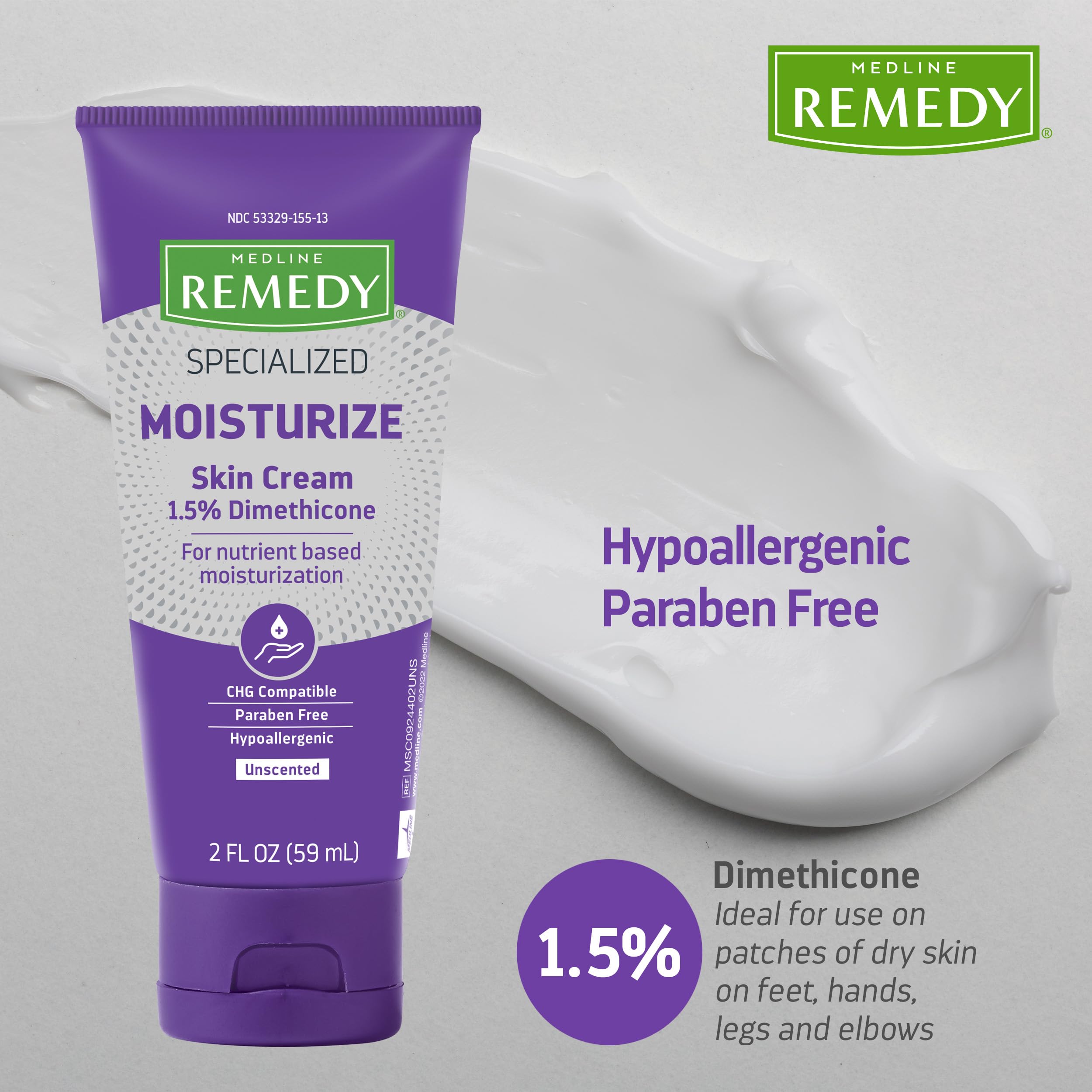 Medline Remedy Specialized Skin Cream Unscented (2 oz) | 1.5% Dimethicone Moisturizer for Dry & Sensitive Skin