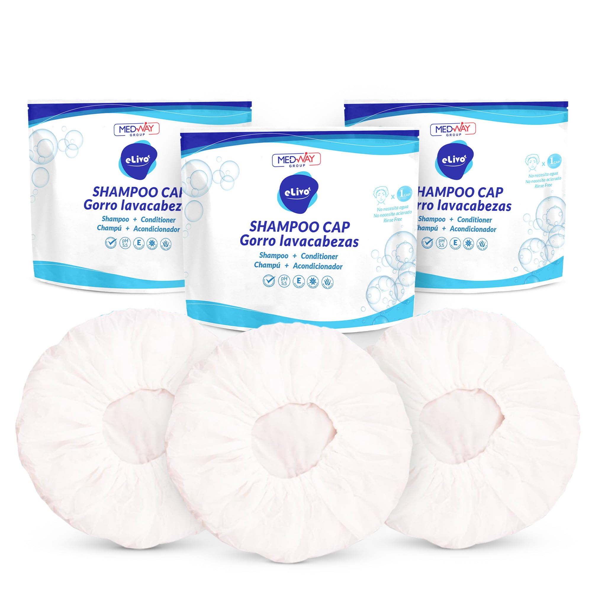 MedVance No Rinse Shampoo Cap 3-Pack – Rinse-Free, PH-Balanced Hair Wash