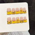 Meemooron Duck Press-On Nails – Yellow French with 3D Cherry Blossoms & Leopard Print, Size M (10 pcs)