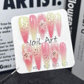Meemooron Handmade Press-On Nails – Long Stiletto, Leopard Print, 3D Flower Design, Pink Glossy (10pcs, Size M)