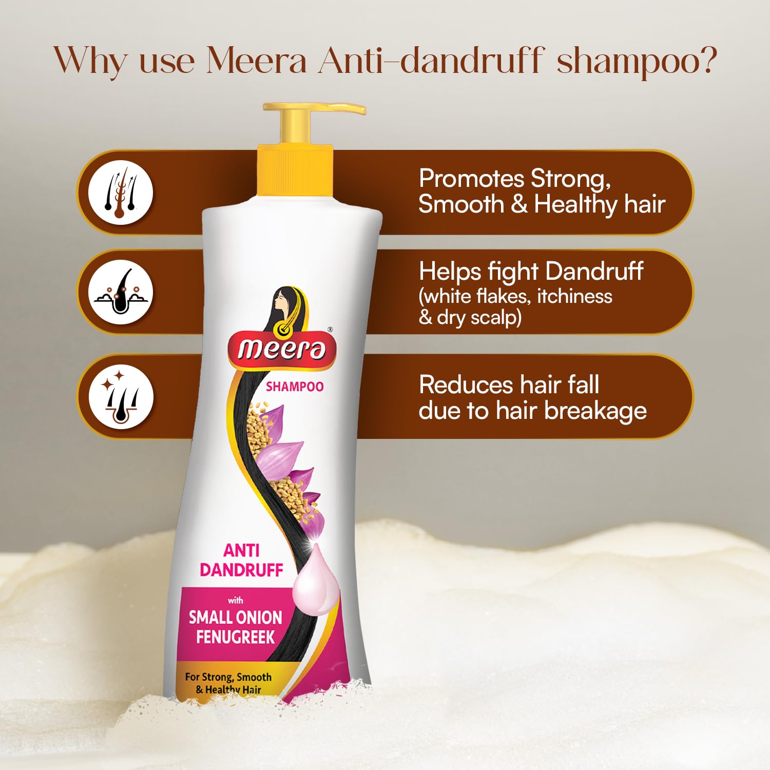 Meera Anti Dandruff Shampoo – White, 340ml | Gentle Cleansing for Scalp Comfort