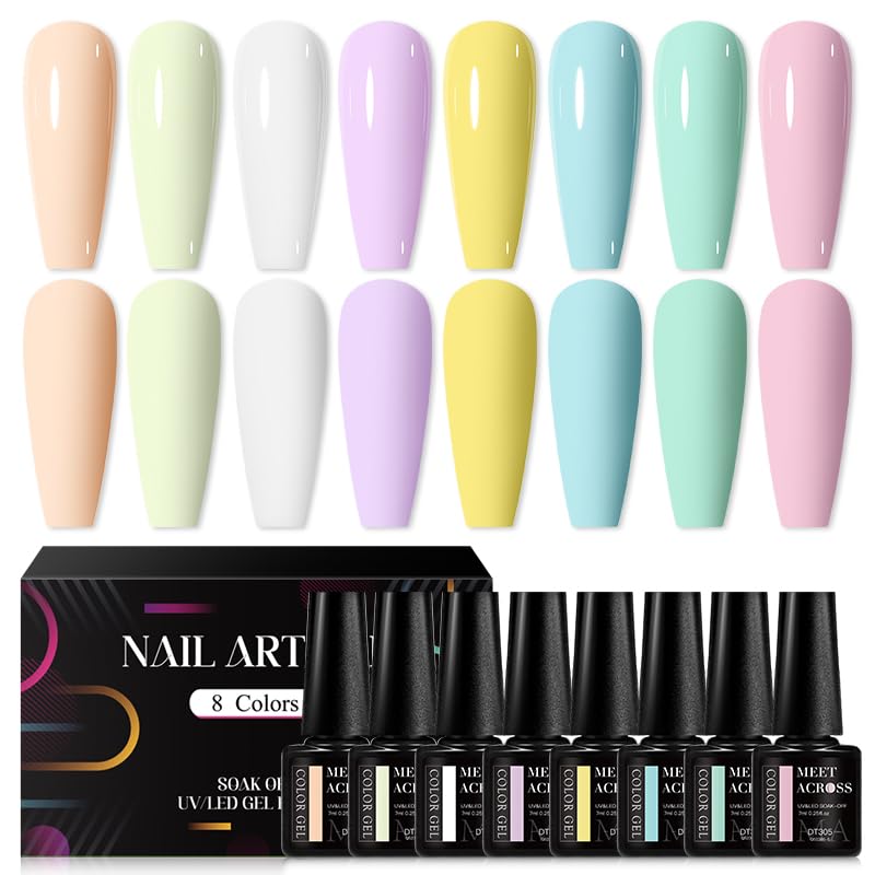 MEET ACROSS 8 COLORS GEL NAIL POLISH SET – Macaron All Seasons Shades | Home Manicure Kit