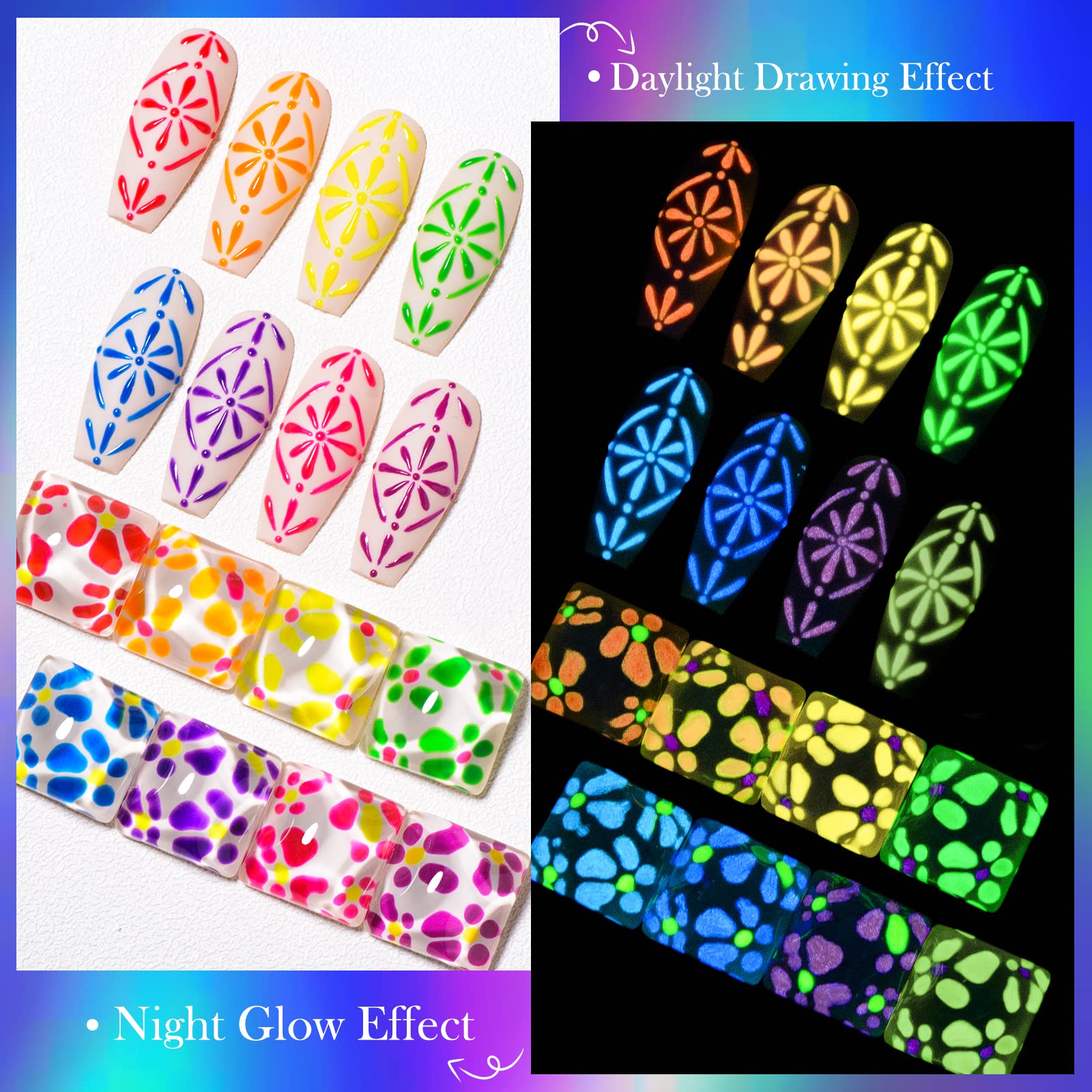 Glow in the Dark Nail Art Kit - 12 Neon Colors | MEET ACROSS UV Gel Polish, Soak-Off, Glow Effect