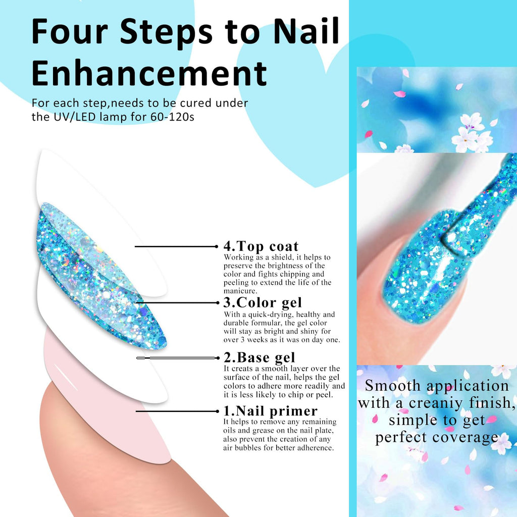 MEET ACROSS 8-Color Glitter Gel Nail Polish Kit – Sparkly Gold, Silver & Pink