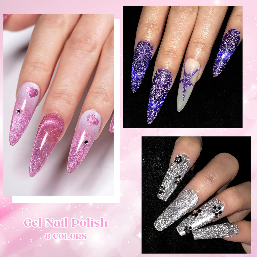 MEET ACROSS Neon Cat Eye Gel Nail Polish Set – 12Pcs Magnetic Polish Kit