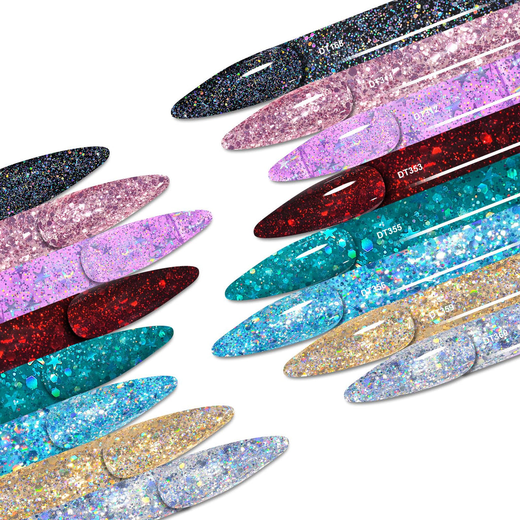 MEET ACROSS 8-Color Glitter Gel Nail Polish Kit – Sparkly Gold, Silver & Pink