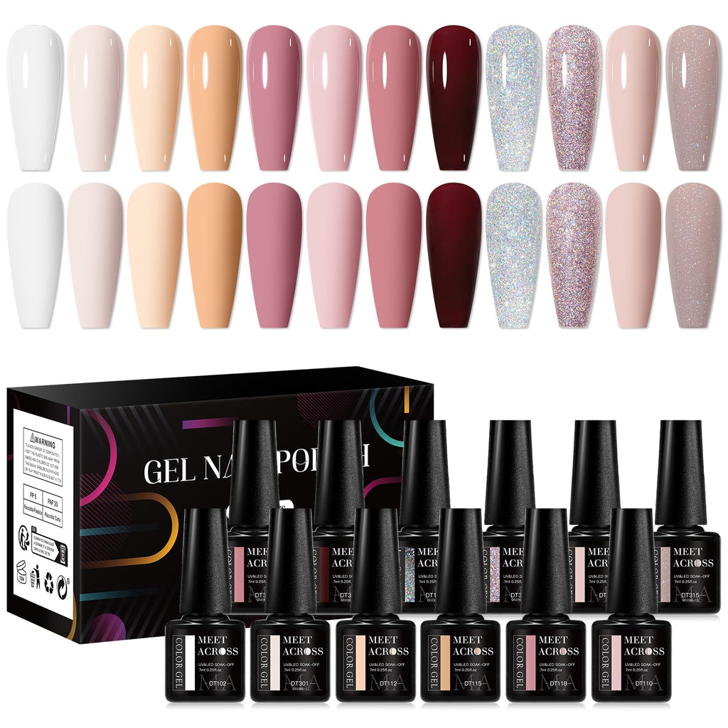MEET ACROSS Gel Nail Polish Kit – 12 Nude Pink Shades for All Seasons