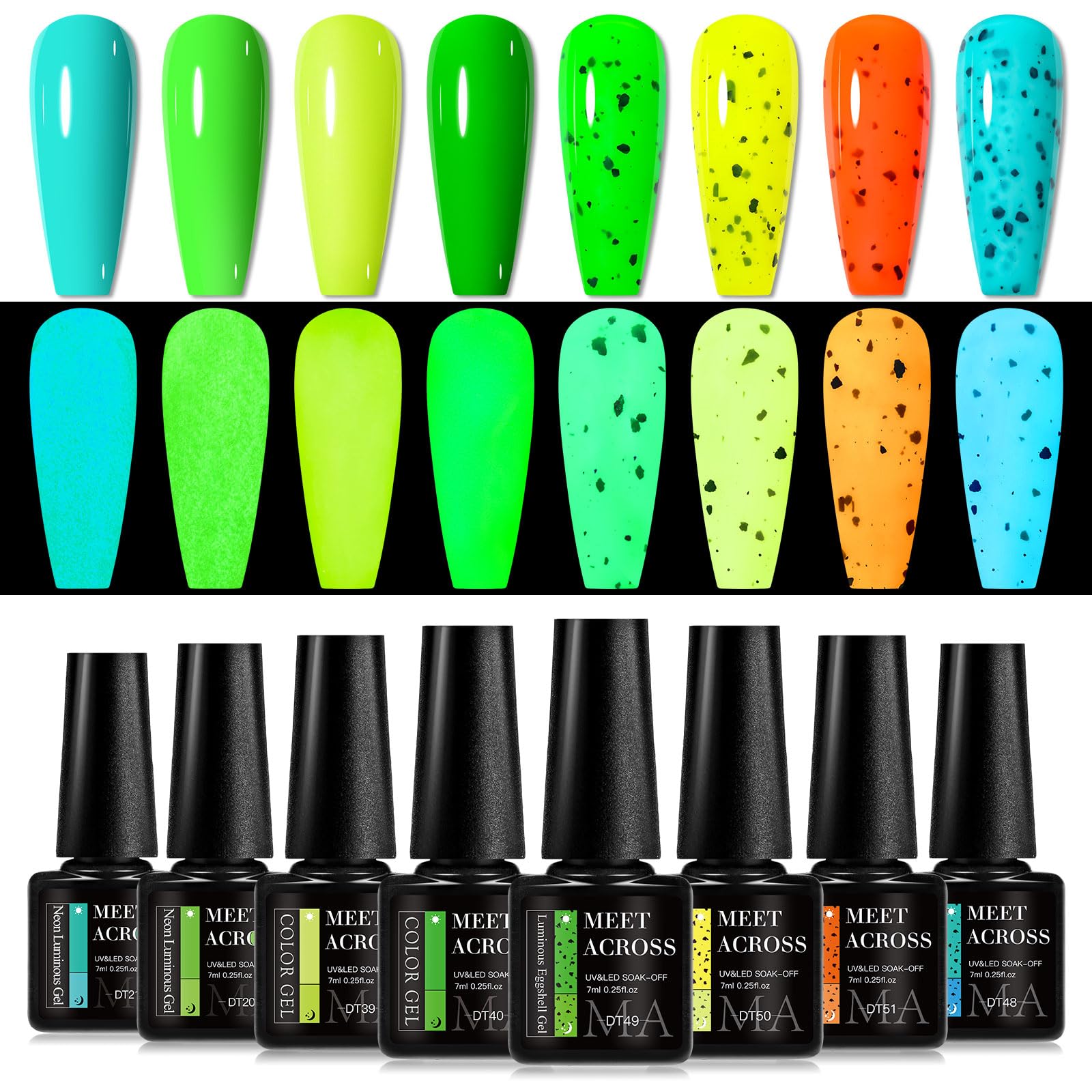 MEET ACROSS 8 Colors Glow Gel Nail Polish – Neon Glow in the Dark Kit