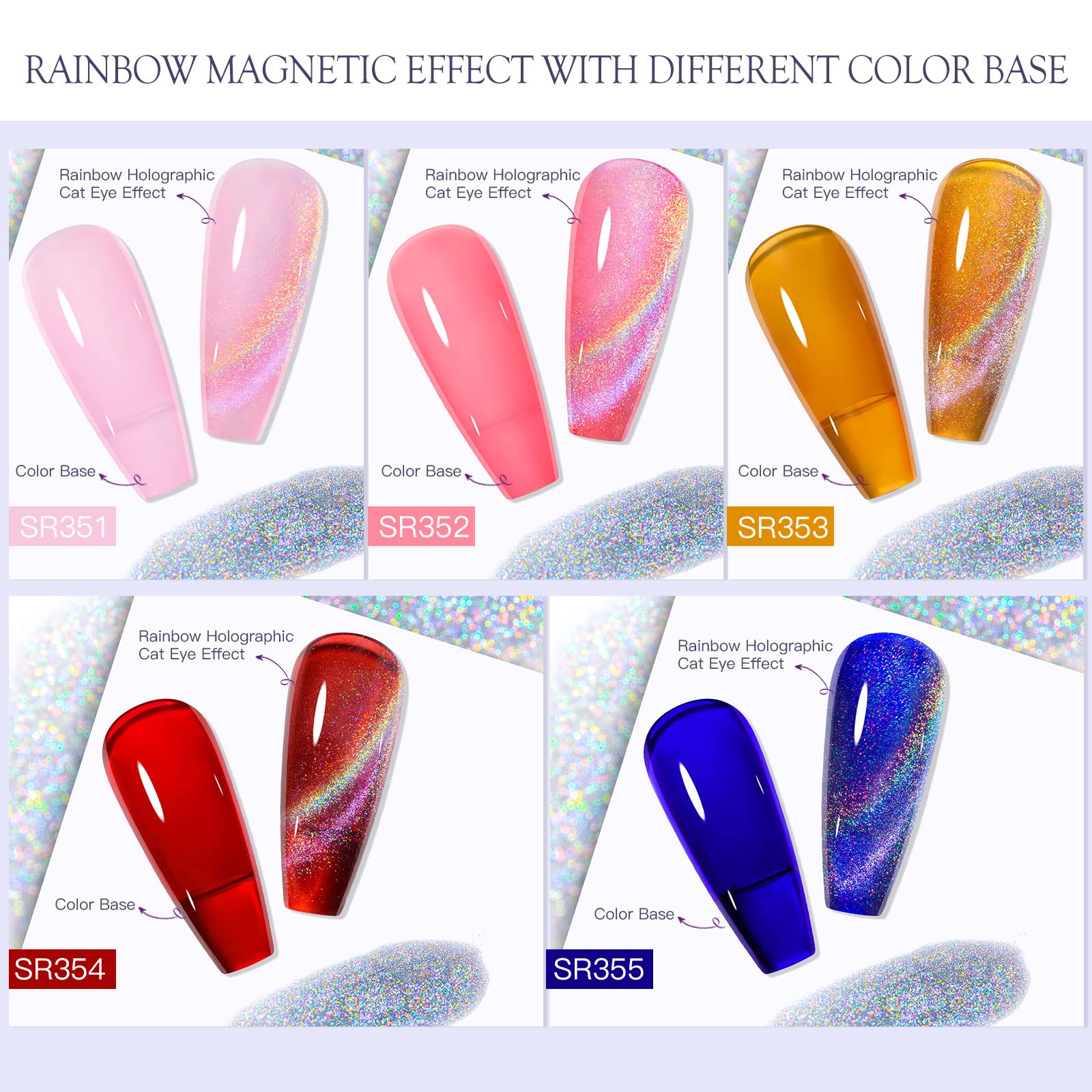 MEET ACROSS Cat Eye Glitter Gel Polish Set – Magnetic 6-Color UV Gel Kit with Magnet Stick