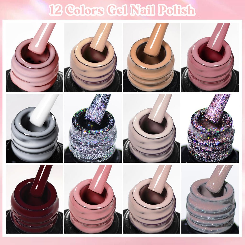 MEET ACROSS Gel Nail Polish Kit – 12 Nude Pink Shades for All Seasons