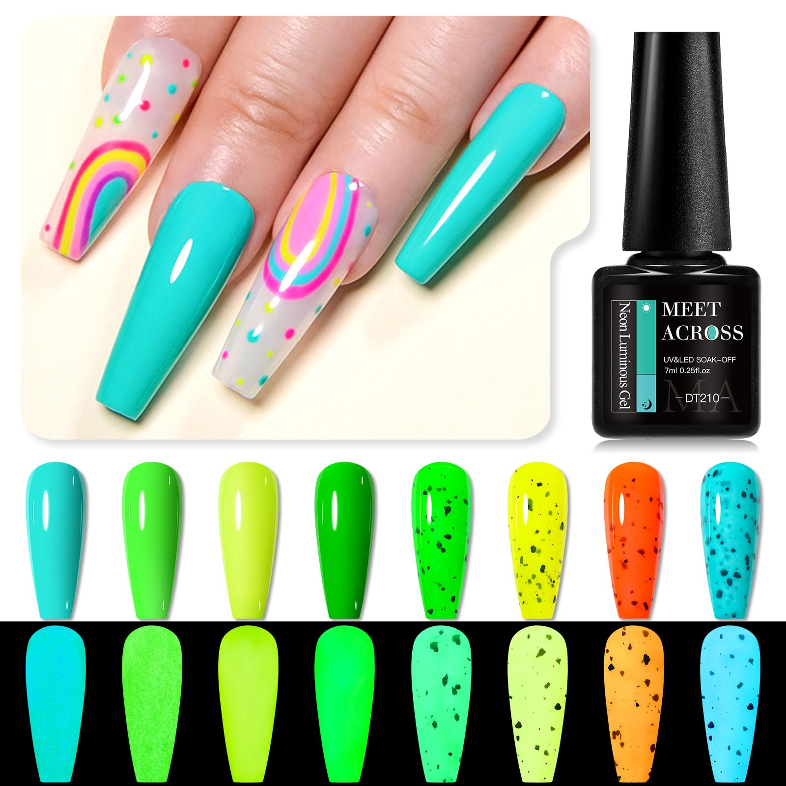 MEET ACROSS 8 Colors Glow Gel Nail Polish – Neon Glow in the Dark Kit
