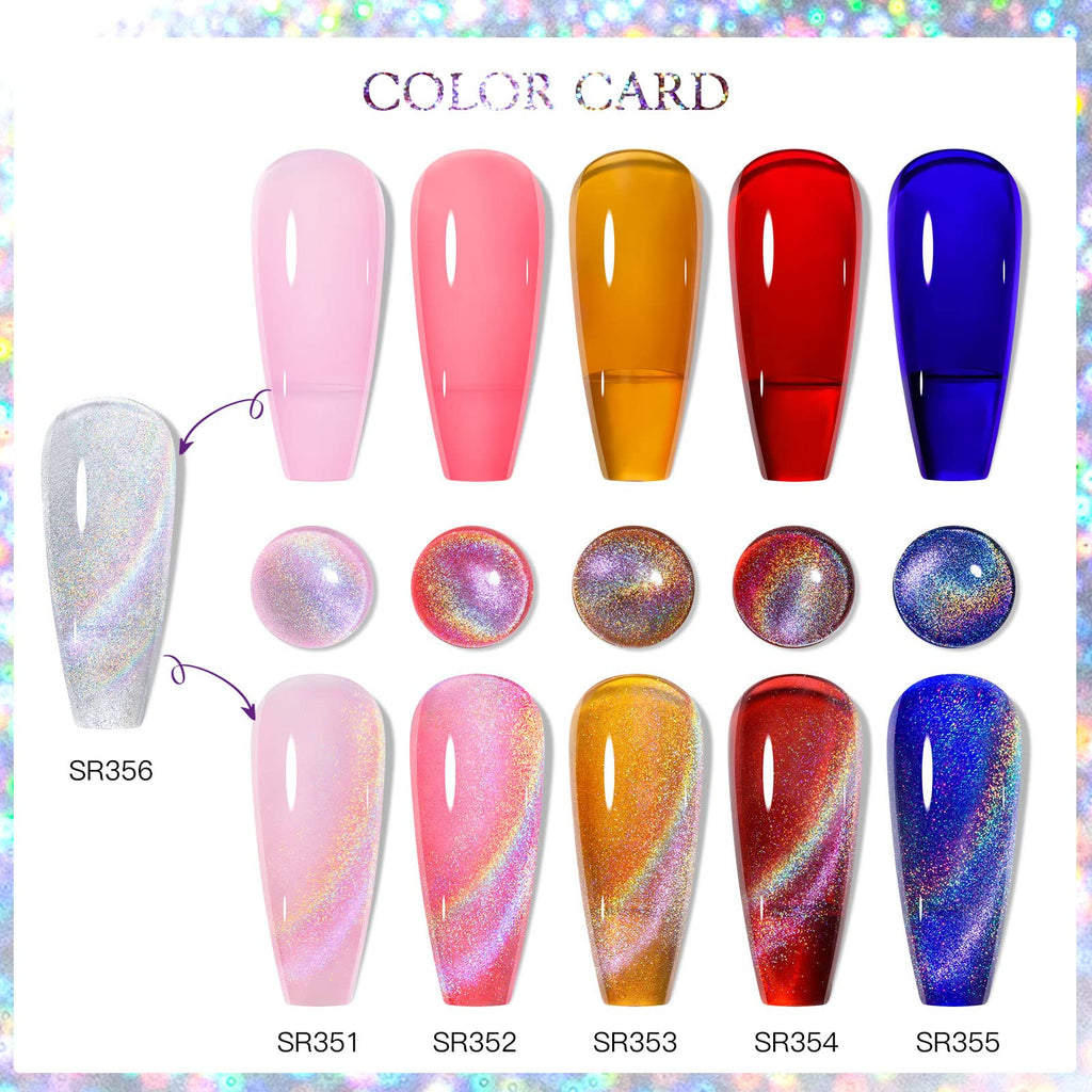 MEET ACROSS Cat Eye Glitter Gel Polish Set – Magnetic 6-Color UV Gel Kit with Magnet Stick